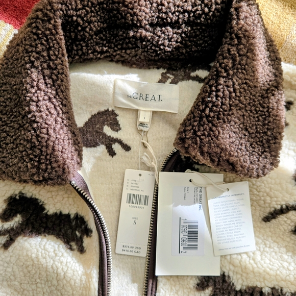 NWT THE GREAT. Pasture Fleece Jacket Horse Print Off White Size 1 - Picture 8 of 12